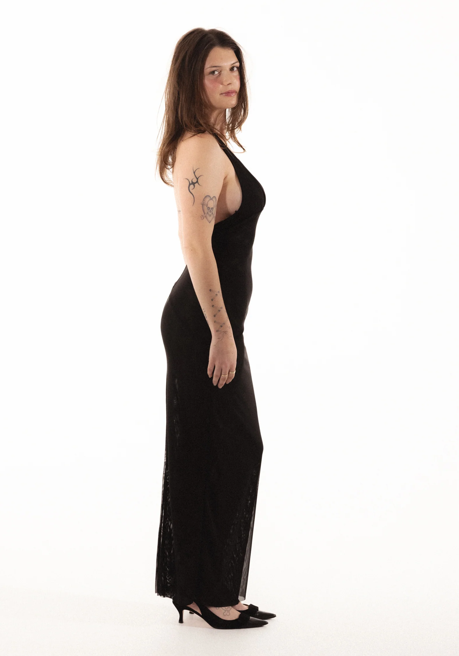Aphrodite Halter Maxi Dress in Midnight Mesh - Image 2