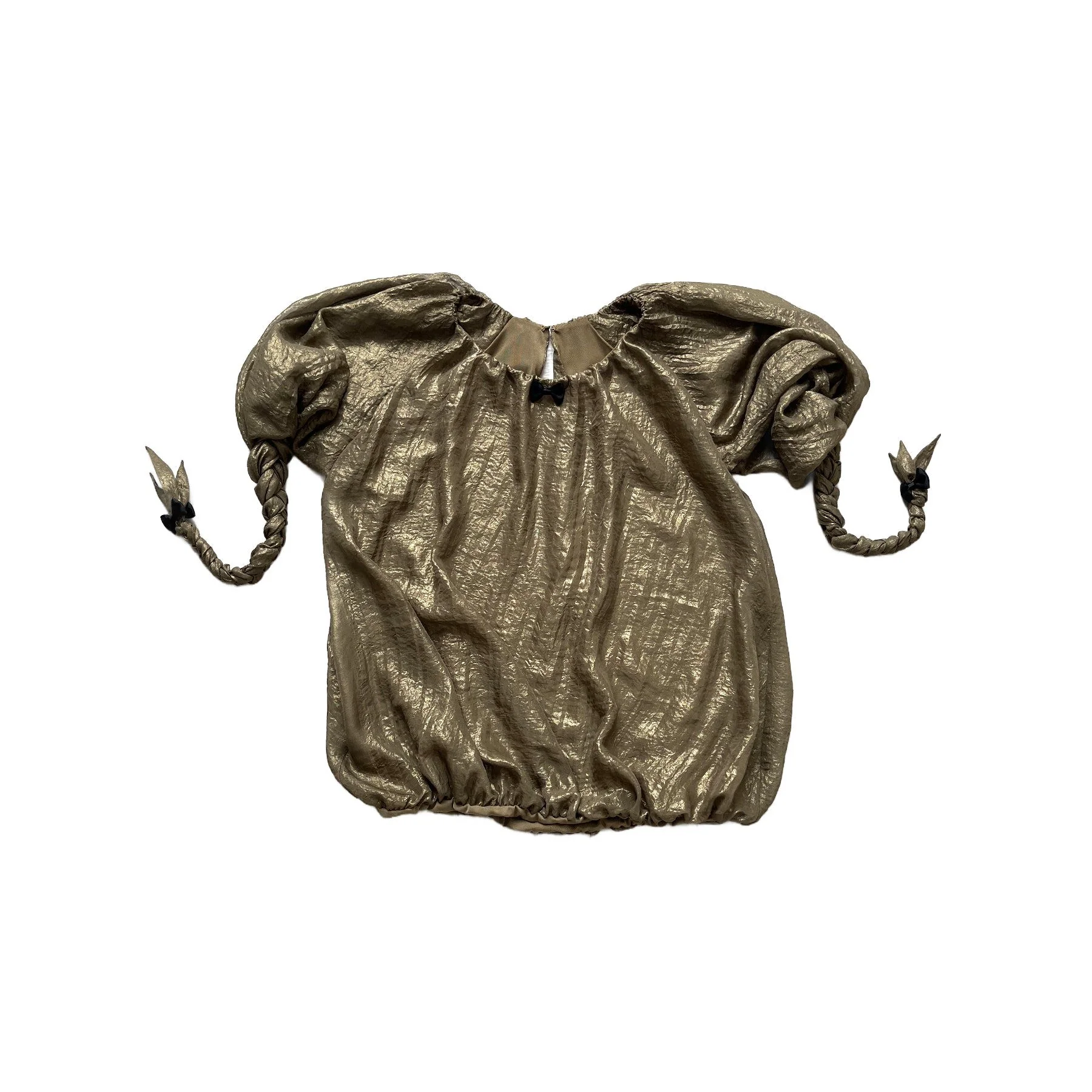 Balloon Braided Blouse with Bow Dark Gold - Image 5