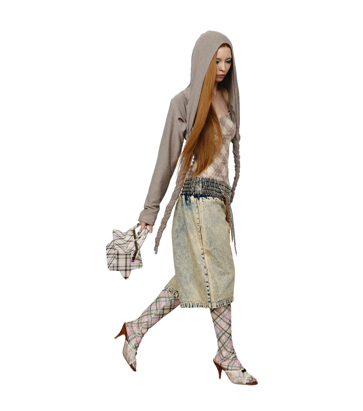 Braided Cropped Hoodie Gray - Image 2