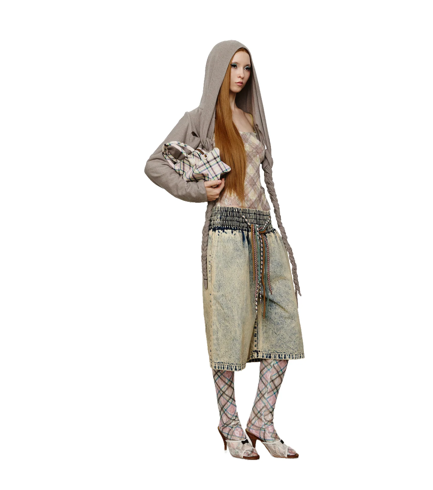 Braided Cropped Hoodie Gray - Image 3