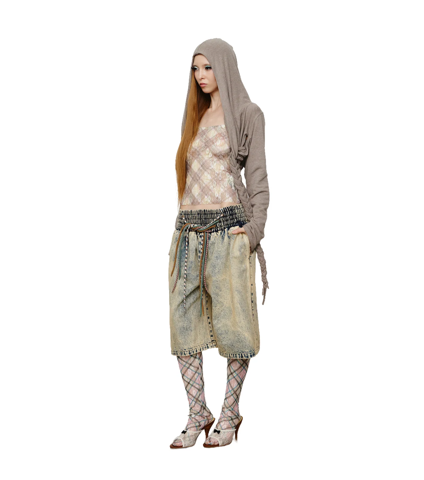 Braided Cropped Hoodie Gray - Image 6