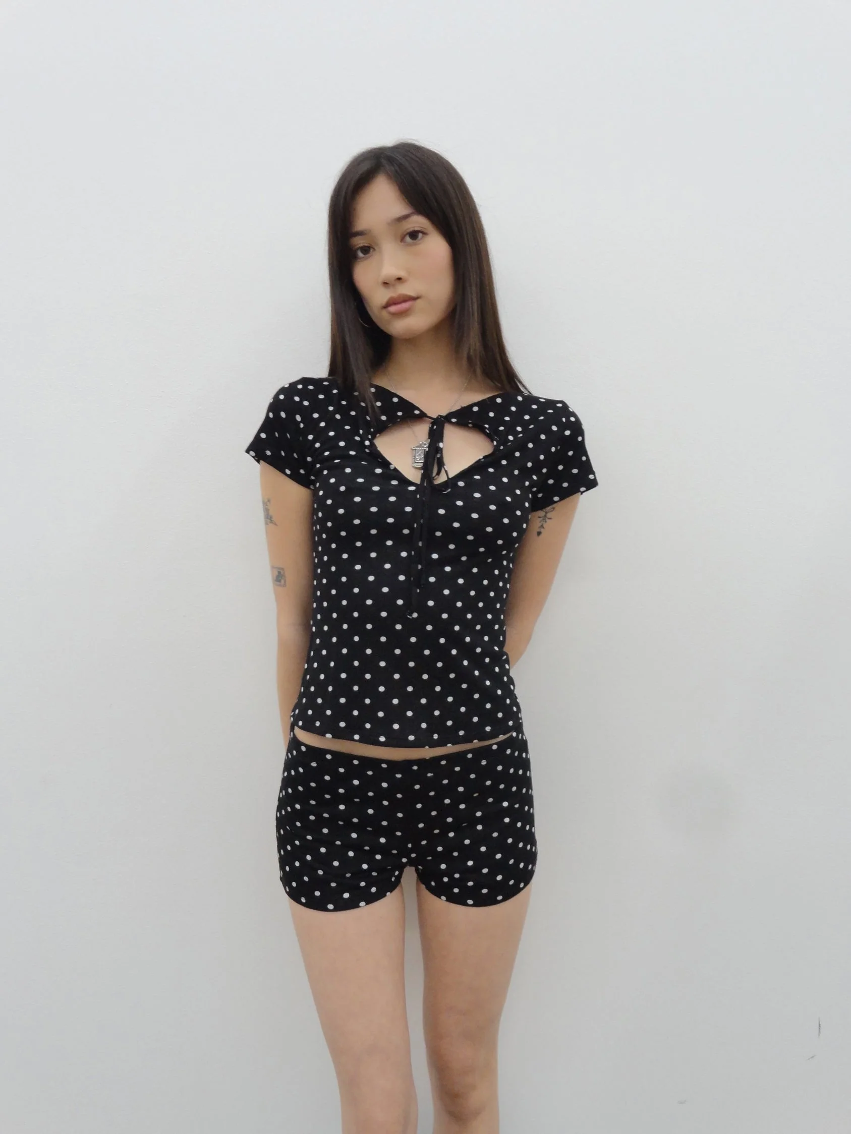 Cleo Keyhole Top in Black Polka Dot - Image 2