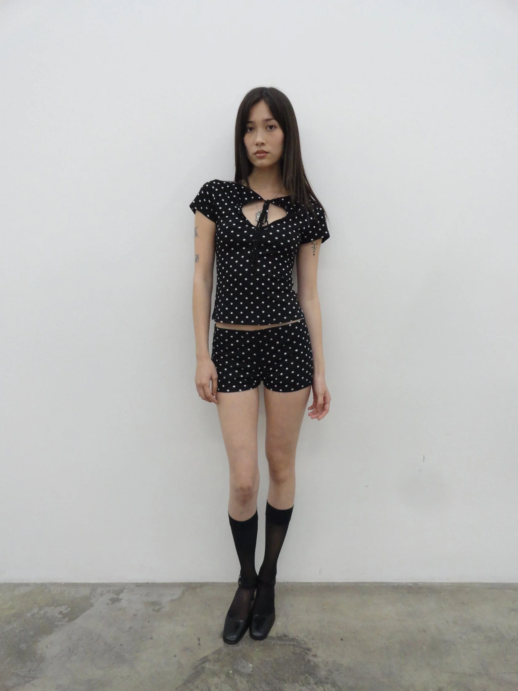 Cleo Keyhole Top in Black Polka Dot - Image 3