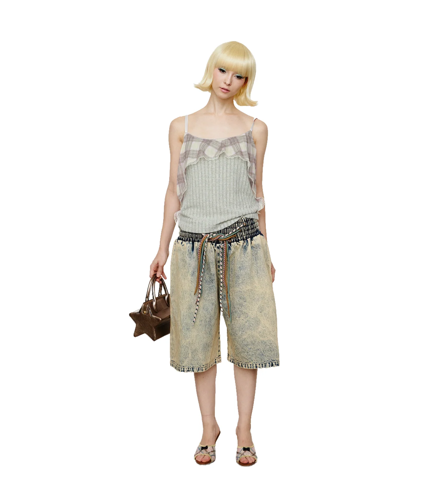 Flared Plaid Knit Cami Porcelain - Image 4