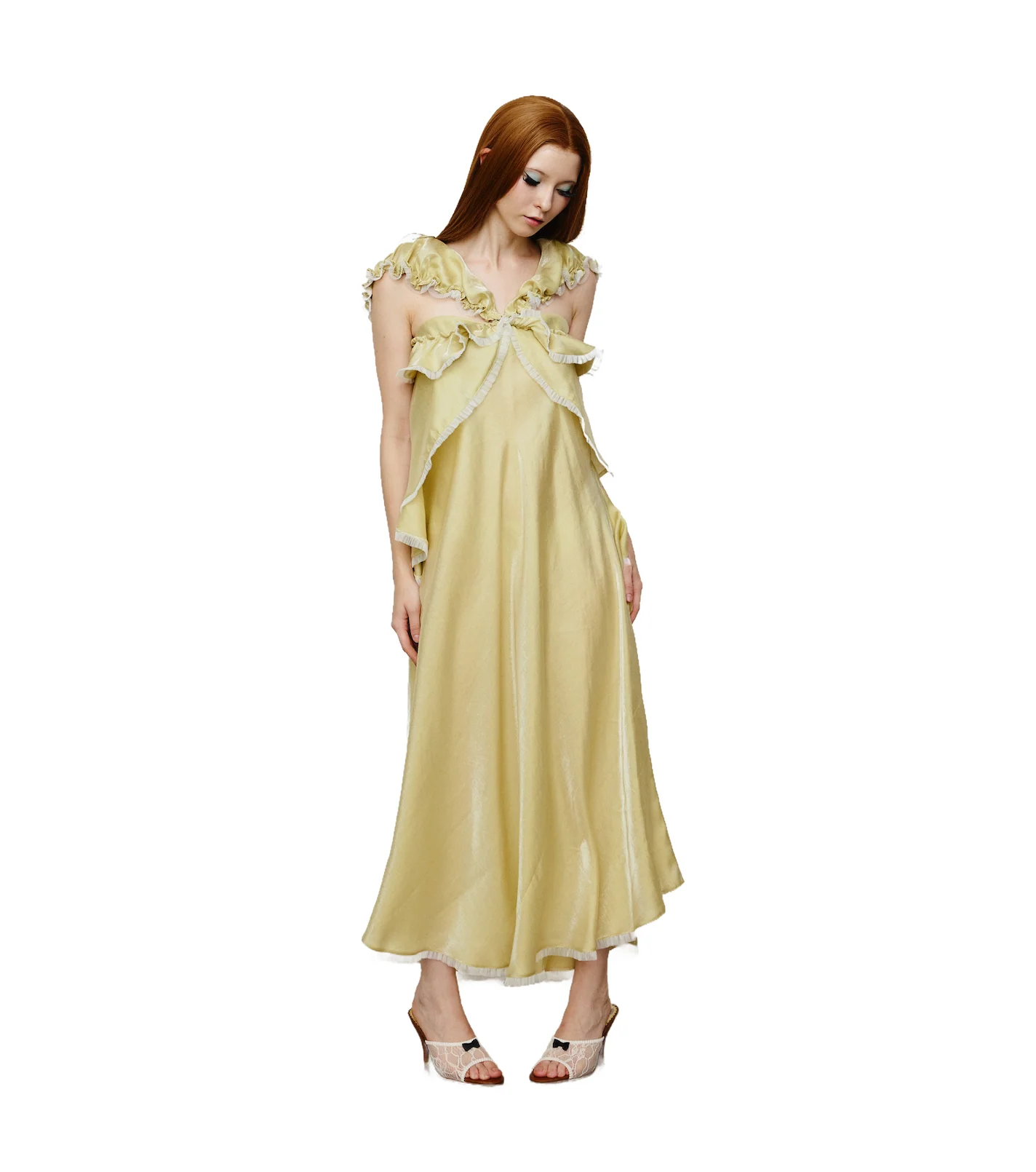 Lemon Glossy Satin Dress - Image 3