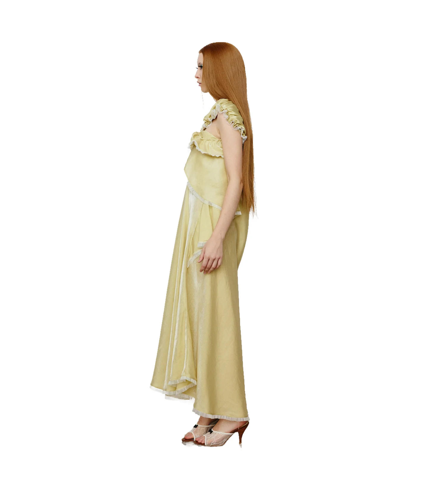 Lemon Glossy Satin Dress - Image 4