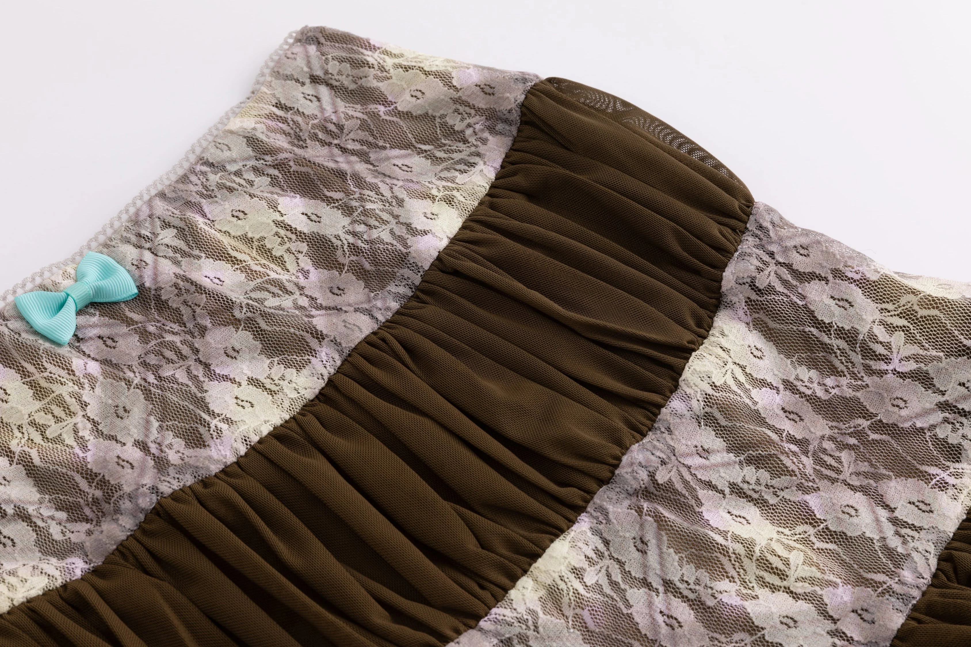 Mesh Plaid Lace Midi Skirt Porcelain - Image 3