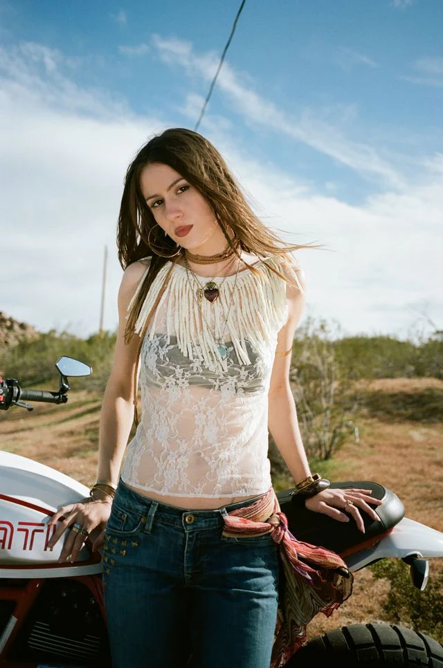 Muse Fringe Tank Top in Sandstone Lace - Image 3