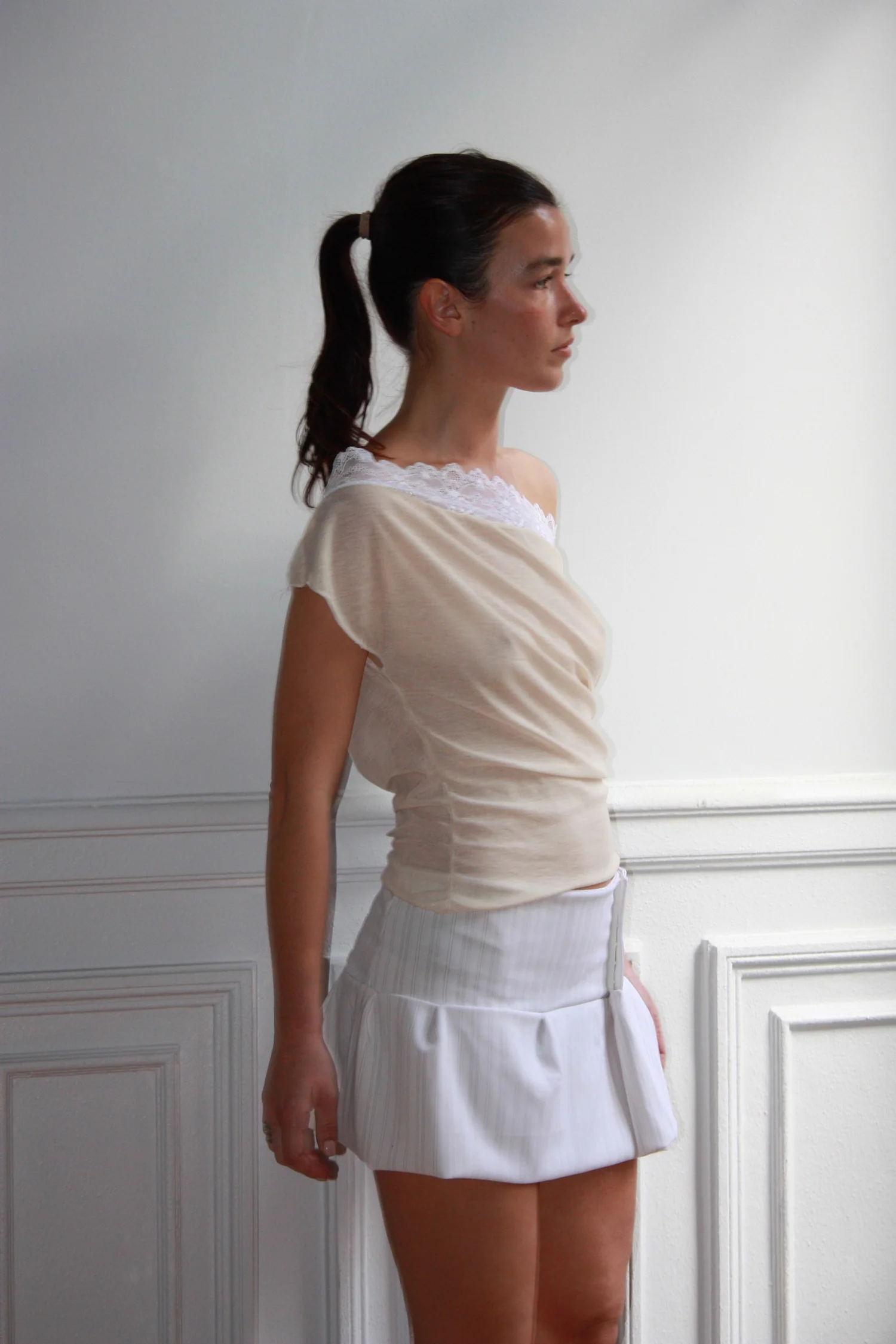 NUDARETE 006 - One-Shoulder Cotton Lace Top - Image 6