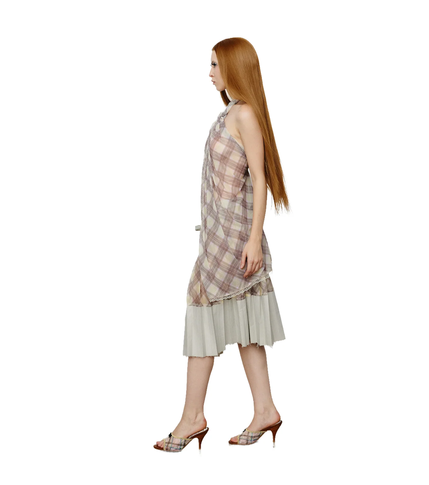 Patchwork Organza Pleated Midi Skirt Gray Porcelain - Image 4