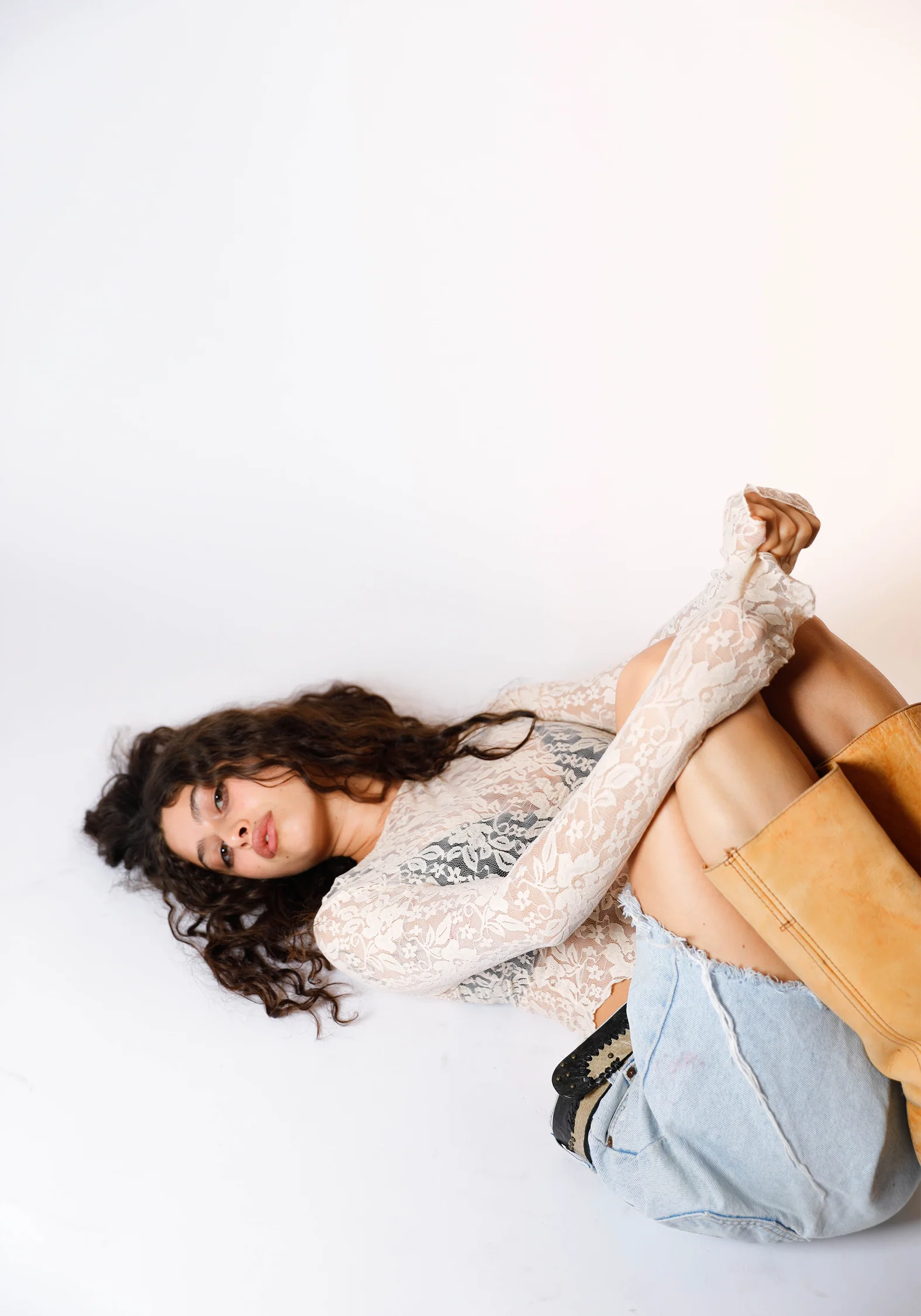 Demeter Long Sleeve Top in Sandstone Lace - Image 4