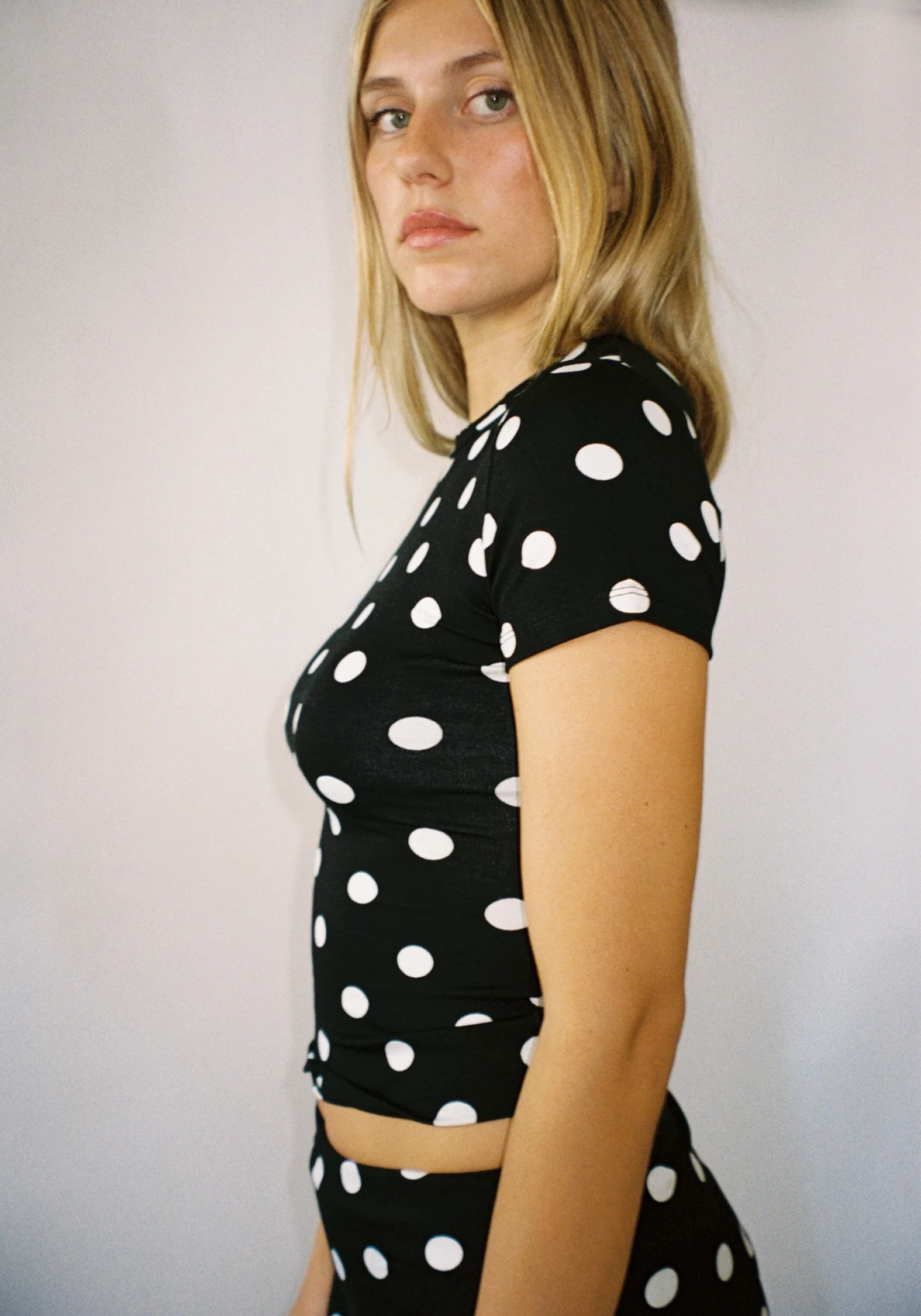 Thalia Baby Tee in Black Polka Dot - Image 3