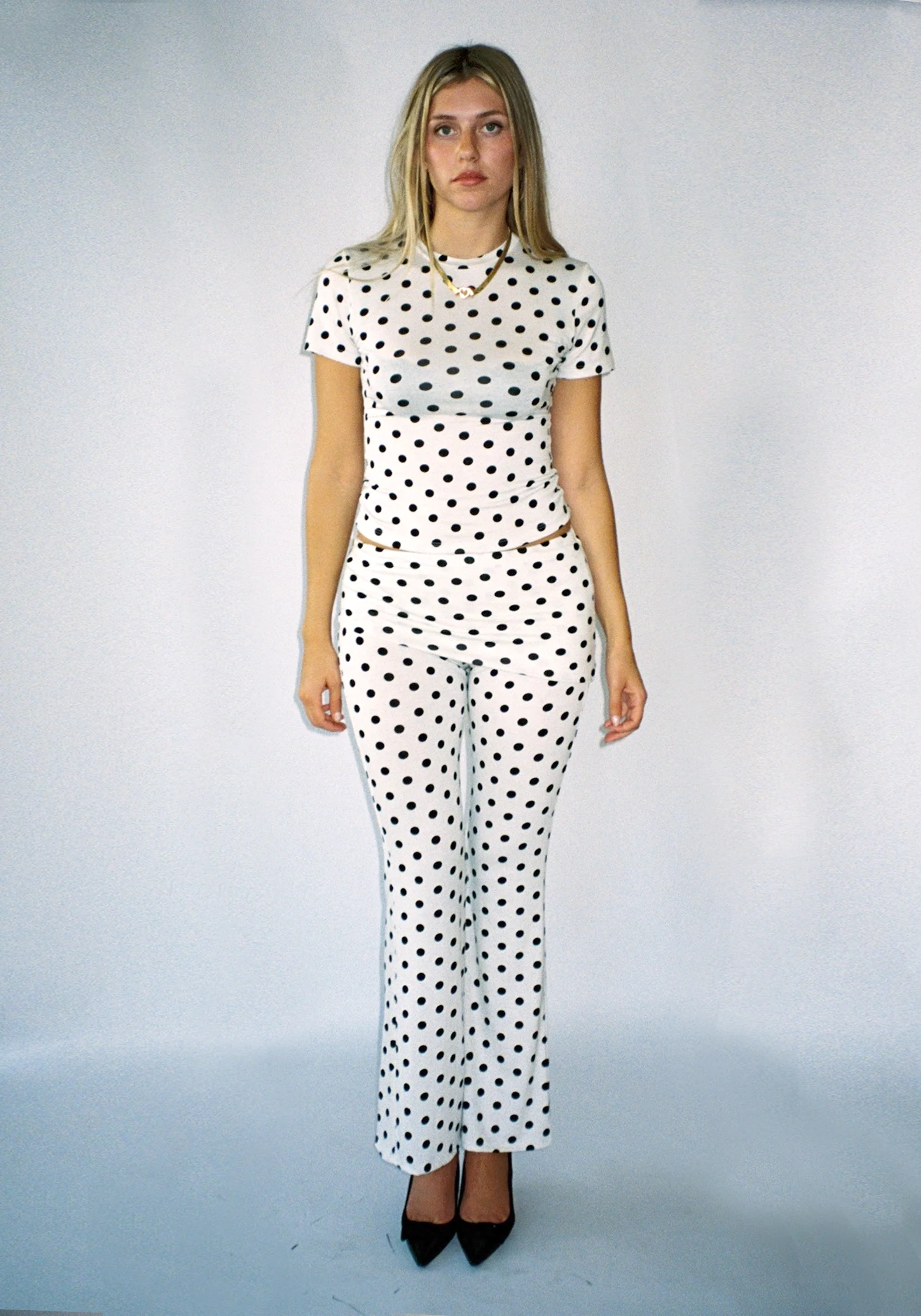 Thalia Baby Tee in White Polka Dot - Image 2