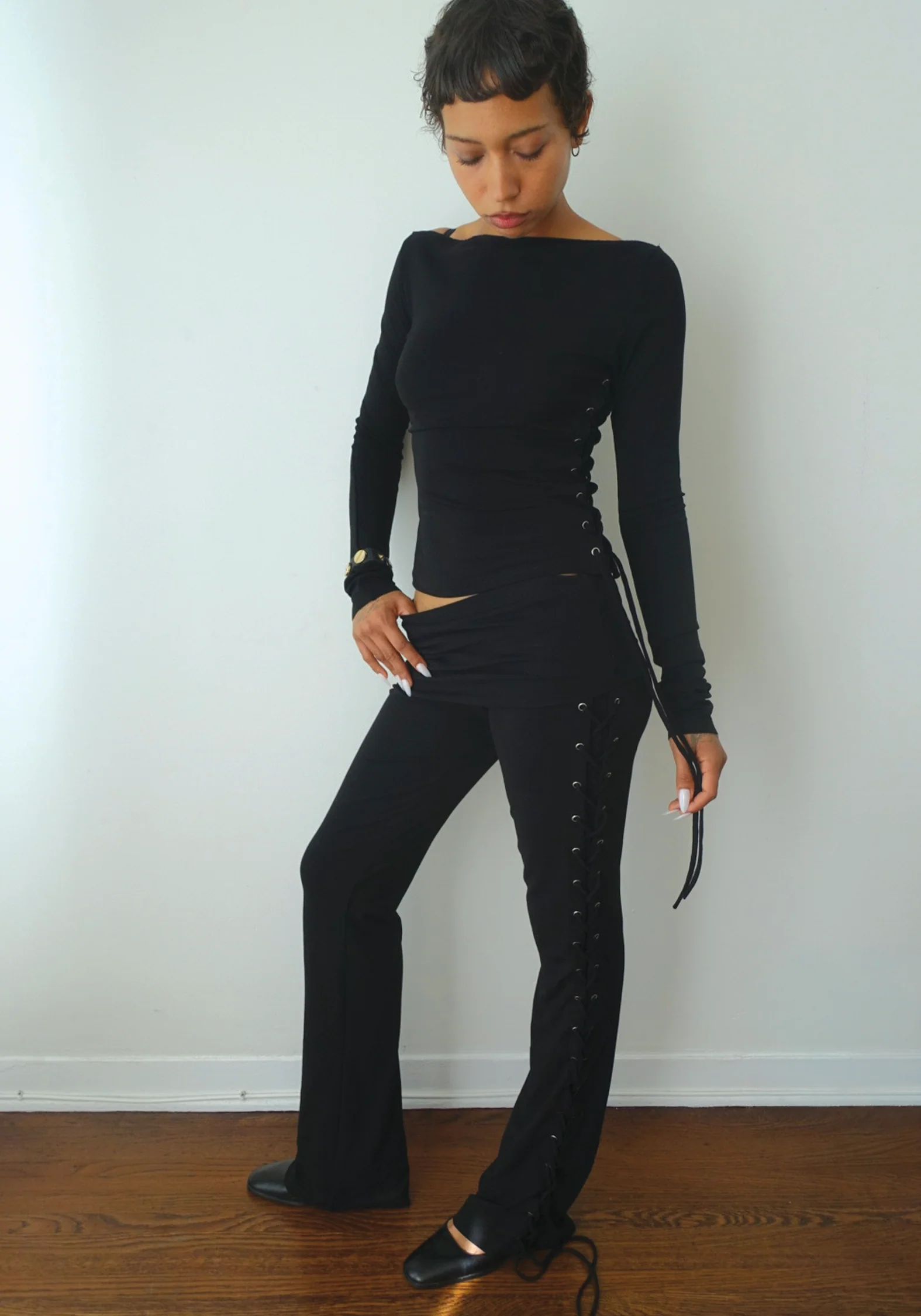 Thalia Lace Up Pant in Midnight - Image 3