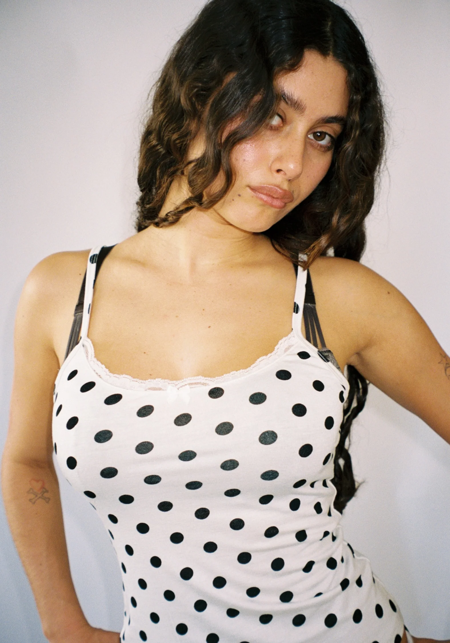 Thalia Tank Top in White Polka Dot - Image 2